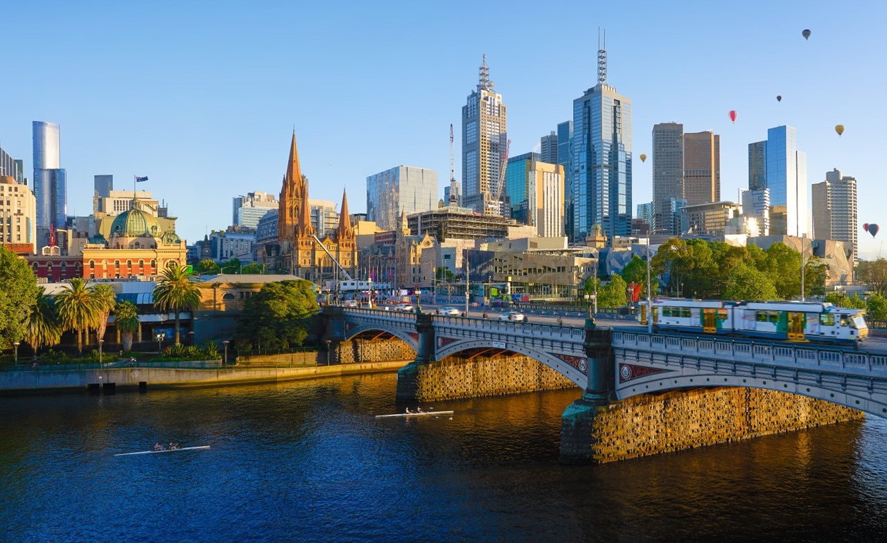 Melbourne tram passing through the city
