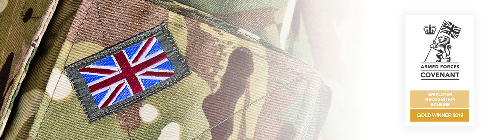 Close up of army jacket showing a union jack badge