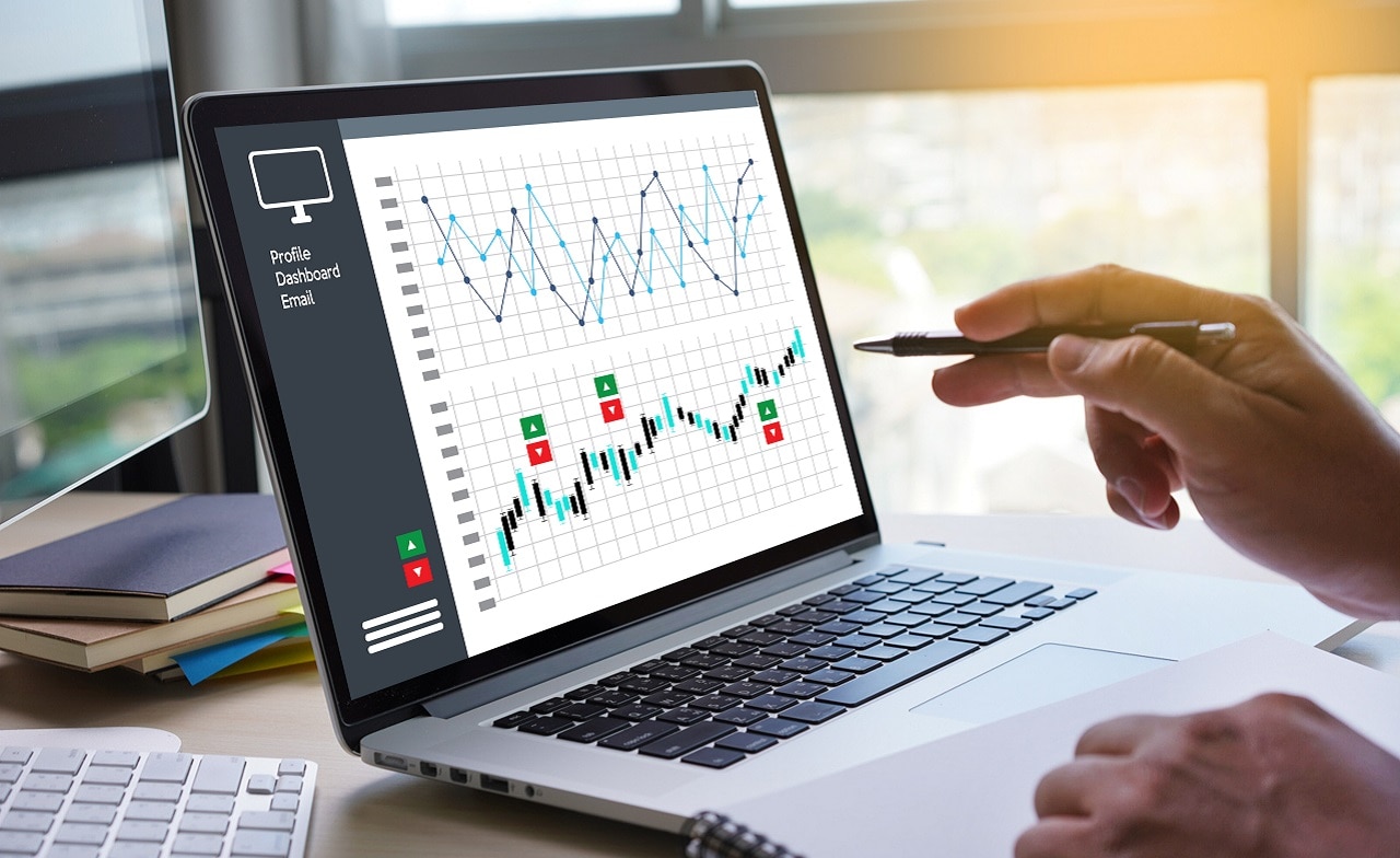 person viewing data trends on monitor