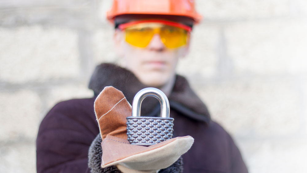 hard hat worker with lock