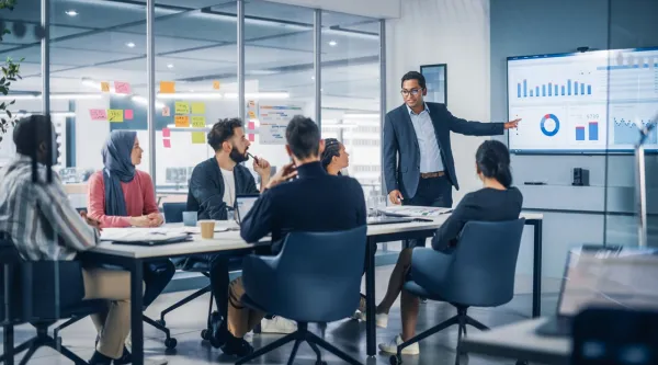 Consultant presenting in a conference room