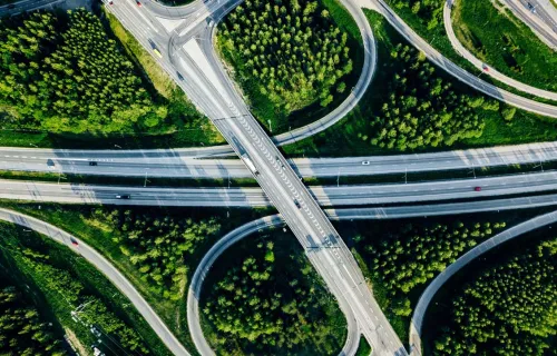 Aerial view roads green