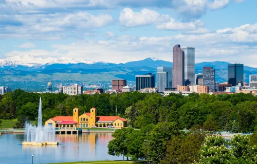 Aerial view of City Park in Denver, CO