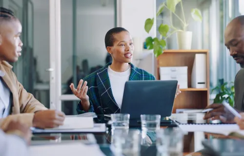 Inclusive leadership consultant in meeting