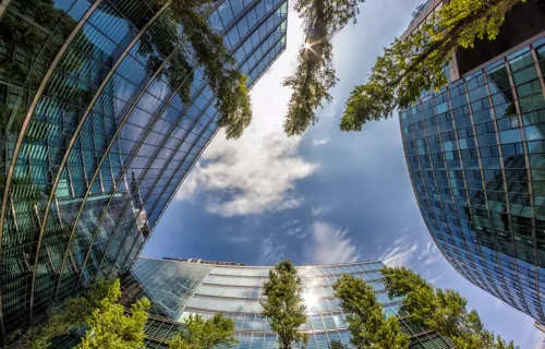 Glass buildings with sky view