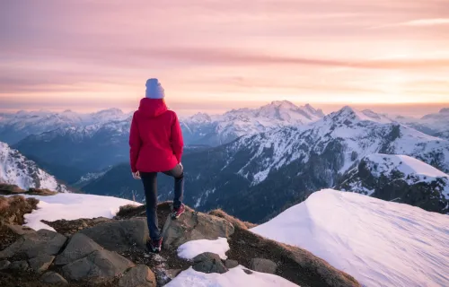 Sunset on a snowy mountain